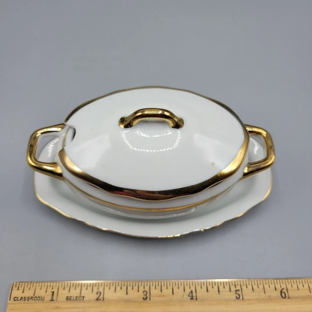 Vintage Condiment Dish Small Tureen Jam Pot with Lid and Plastic Spoon Japan